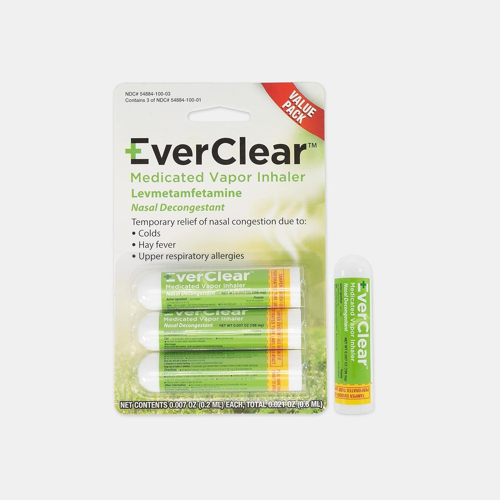 Inalador de vapor medicado everclear, descongestionante nasal para resfriados, febre de feno, & Alergias respiratórias superiores, 0,2 ml, 3 Pack