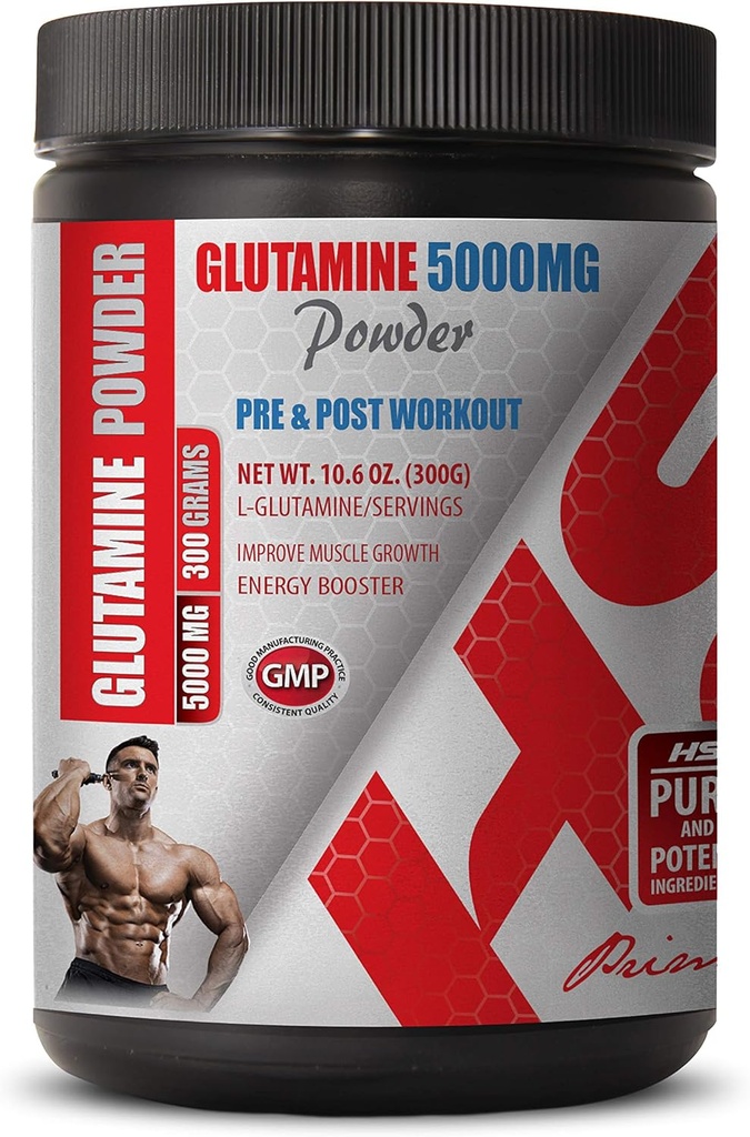 Pós-treino em pó - PRE & Pós-treino - GLUTAMINA em pó 5000MG - glutamina Aminoácido - 1 lata de 300 gramas