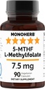 MONOHERB L-Metilfolato 7,5 mg - 90 Cápsulas Vegetarianas - Suplemento de Folato de Metilo