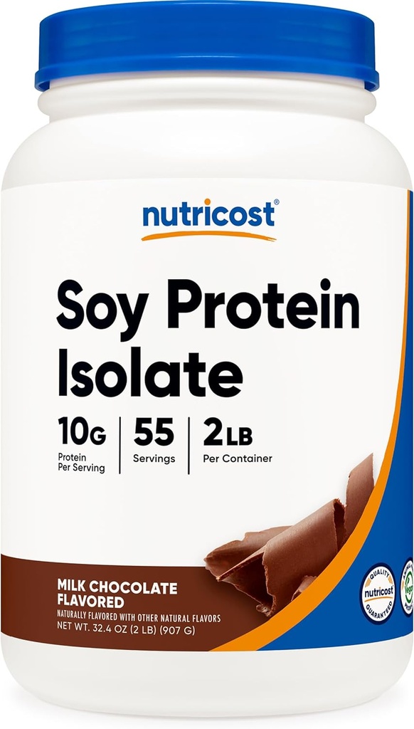 Nutricost Soja Proteína Isolate Pó, 2 LB Leite Chocolate - 10 gramas de proteína por serviço, Vegan, GMO-Free & Gluten Free