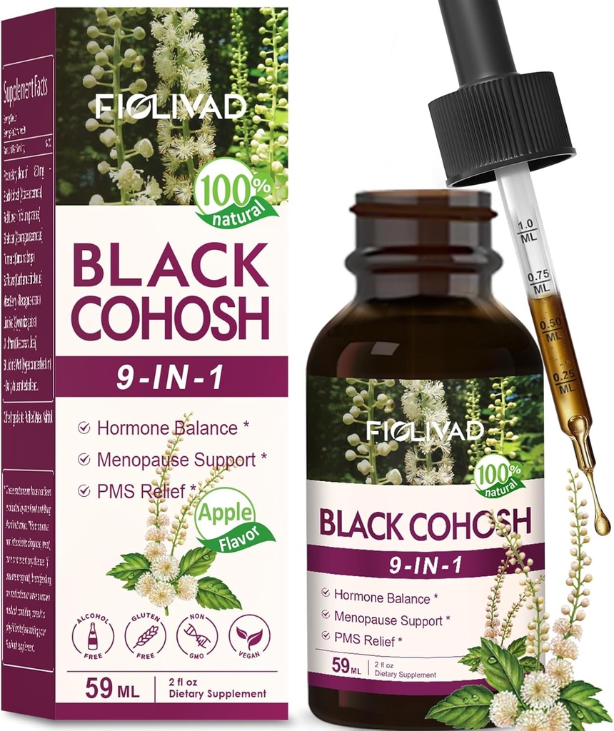 Black Cohosh Drops, mistura de extrato de ervas para equilíbrio de hormônios, suporte de menopausa e alívio de PMS. 2 onças-(Flavor de maçã)