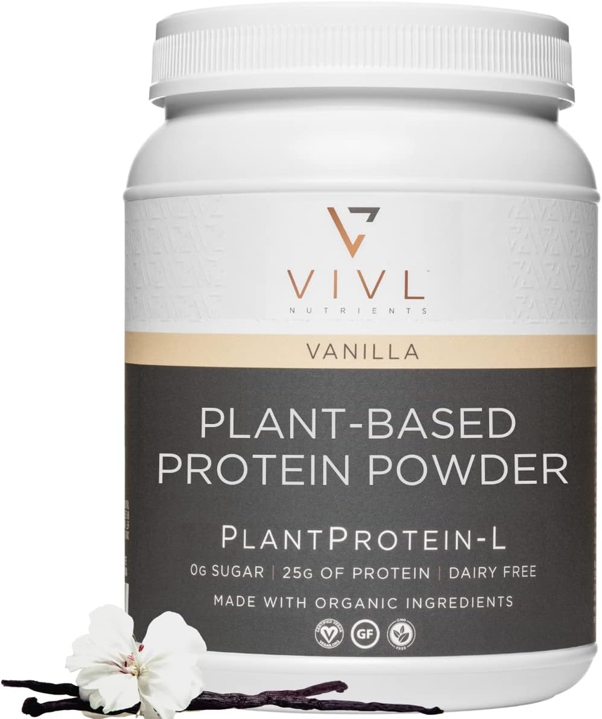 Baunilha em pó de proteína-L vegetal, Vegan, Orgânico, Sem Dairy, Sem açúcar, Sem glúten, Keto, Baixo carboidrato, Ingredientes limpos, Low Fodmap, para homens e mulheres, 25g, 27 Servings, 33oz
