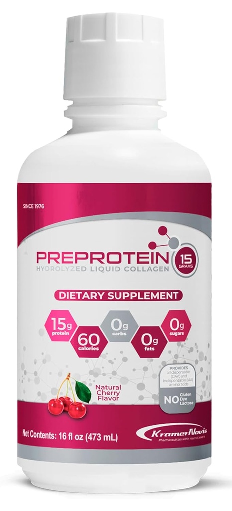 Pré-Proteína 15 ® Líquido Hidrolisado Proteína de Colágeno Peptídeos (16 FL Oz) – Livre de Açúcar, Aroma de Cereja, Aminoácidos, Gordura Livre e Glúten Suplemento gratuito para Pacientes Bariátricos, Recuperação de Feridas, Diálise