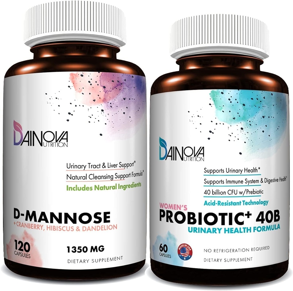 D Mannose Cápsulas e Probióticos para Mulheres Bundle I Urinary Tract + Apoio à Saúde Vaginal I ITU e Controle de Infecção Levedura I Vegan, Gluten Free I Made in USA