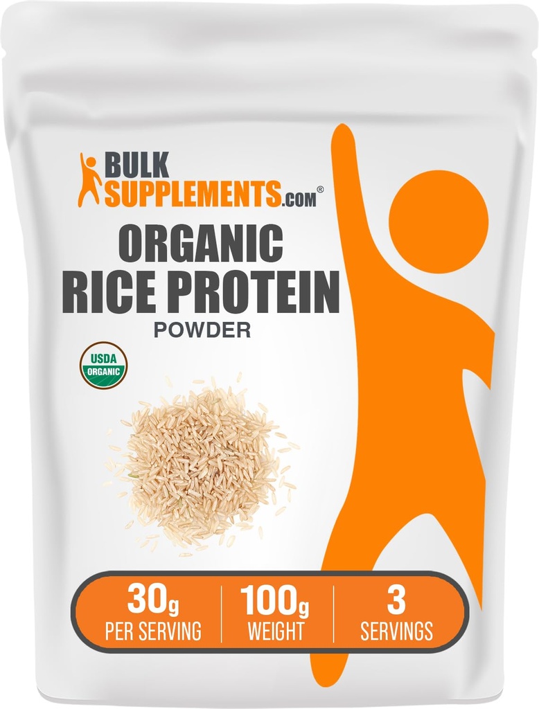 BulkSuplementos.com Proteína orgânica de arroz em pó - Vegan Proteína vegetal, Sem sabor - Vegan & Gluten Free, 30g por serviço, 100g (3,5 oz) (Pack of 1)