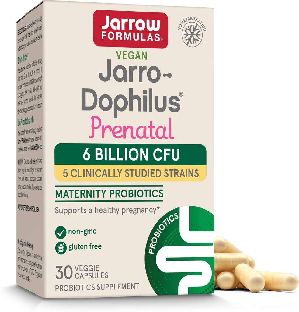 Jarrow Formulas® Jarro-Dophilus® Probióticos Pré-Natais para Mulheres, 6 bilhões de UFC, Suporta uma Gravidez Saudável, 30 cápsulas Veggie, 30 dias de fornecimento