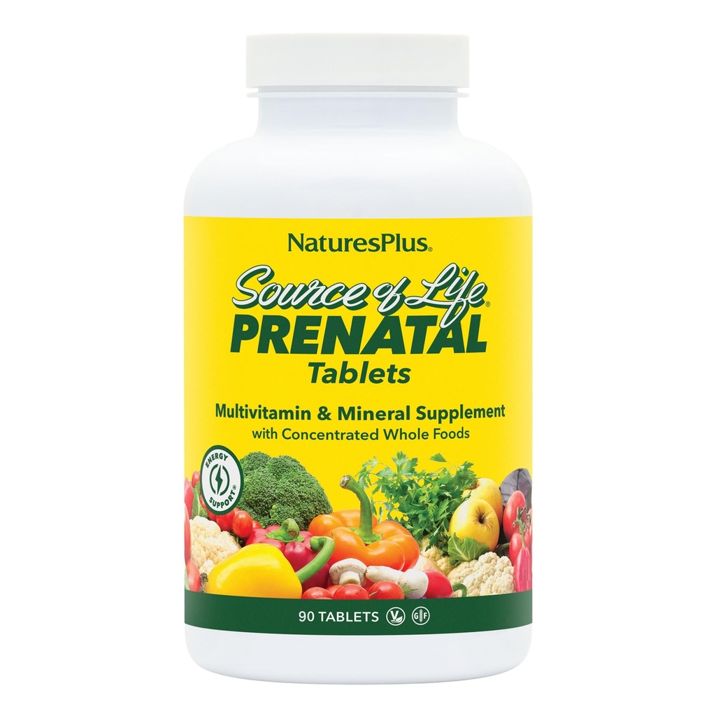 Naturezas Plus Fonte de Vida Pré-natal - 800 mcg Folato, 90 comprimidos vegetarianos - Todas as vitaminas e minerais naturais pré-natais com ferro e cálcio - Saúde e energia ideais - Sem glúten - 45 serviços