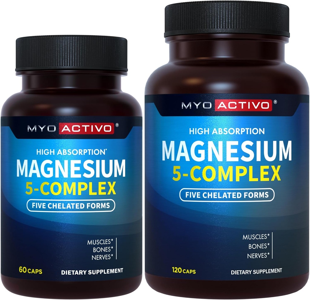 60ct + 120ct - Complexo de magnésio MyoActivo 5-in-1 - Alta Absorção - Magnésio Quelado
