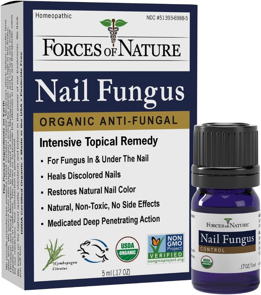 Forças da natureza unhas unhas Fungos Tratamento, Antifúngico Orgânico Restaura Aparência de unhas e unhas dos pés, Medicina homeopática para Cracked, Seco, Danificados & Descoloridas unhas, 0.17 FL OZ