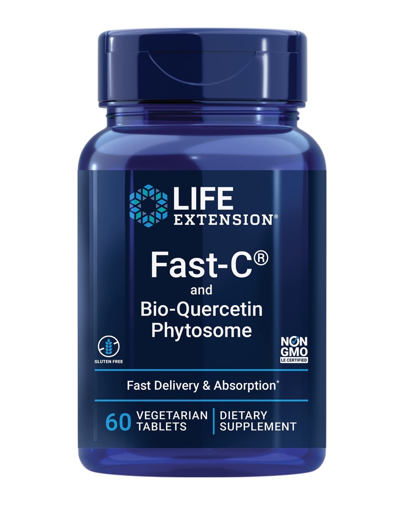 Extensão de vida Fast-C® e Bio-Quercetin®, Entrega rápida e Absorção, Vitamina C, Fenugreek, Suporte Imune, Magnésio, Sem Glúten, Não-GMO, Vegetariano, 60 Comprimidos