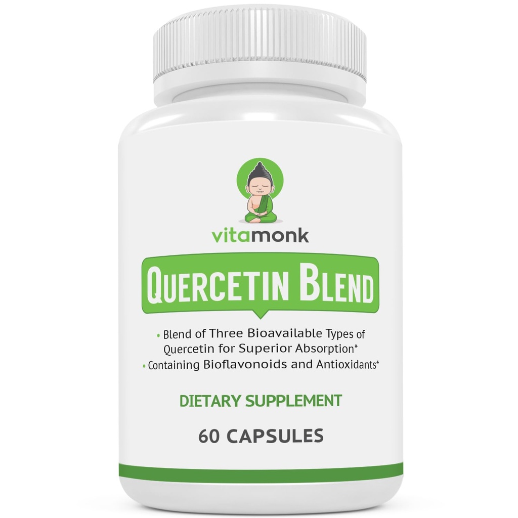 Complexo de Quercetina VitaMonk - 3 Formas Bioativas de Quercetina - Isoquercetina, Quercetina Di-hidratado e Fitossoma de Quercetina - para Absorção Superior - Quercetina 500mg Cápsulas - Quercetina com Bromelaína
