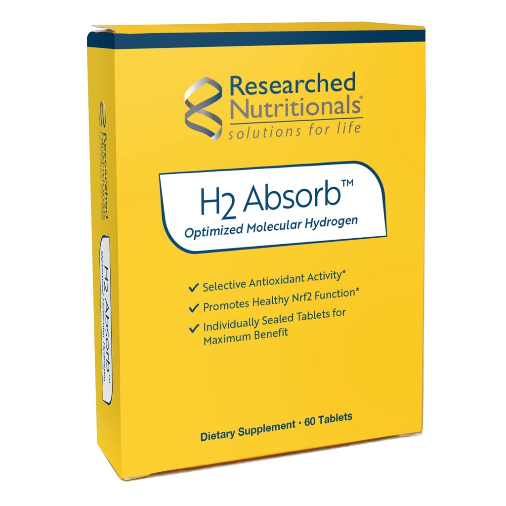 Pesquisados Nutricionais H2 Absorb Molecular Hydrogen Tablets - Água Hidrogenada Instant & Suplemento Antioxidante - Bebida Rejuvenescedora para Promover Energético & Envelhecimento Saudável (60 Tablets)