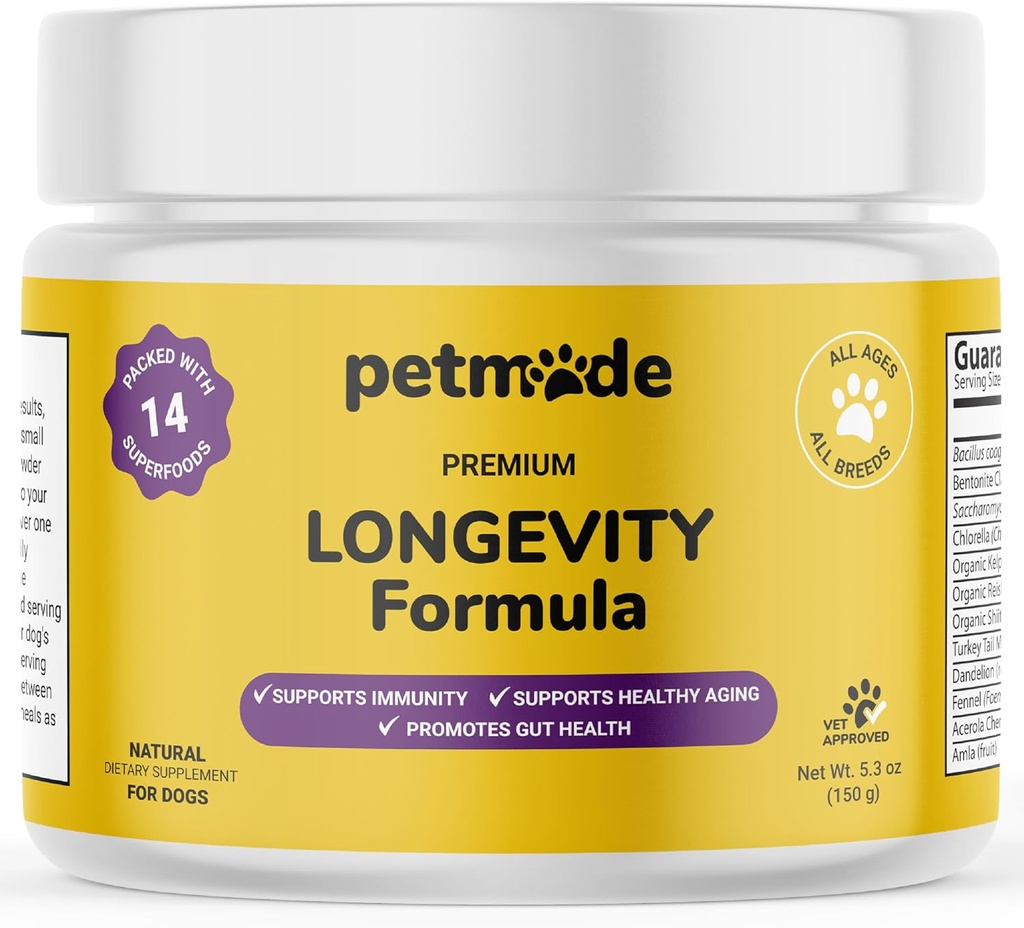 Cogumelo de cauda de peru para cães - Vitaminas e suplementos de cão - Prebióticos e Probióticos para Longevidade, Suporte Imune e Digestão - com chlorela, raiz de dente-leão, vitamina E & More- 5.3 Oz