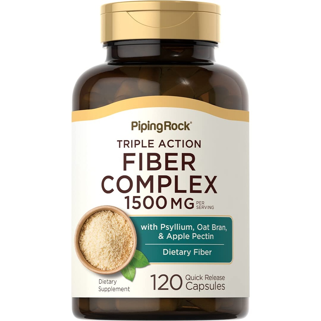 Piping Rock Fiber Complex Supplement . 1500mg . 120 Cápsulas ..Pílulas de ação tripla .. com Psyllium, Aveia Bran, e Apple Pectina .. Não-GMO, Gluten Free