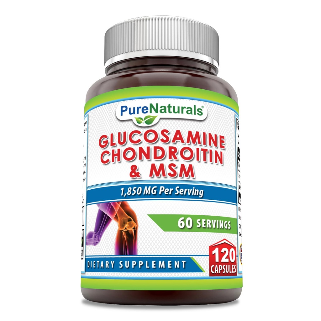 Puro Naturals Glucosamine Chondroitin & HSH Suplemento 1850 Mg por Serving 120 Cápsulas Não-GMO □ Gluten-Free □ Made in USA