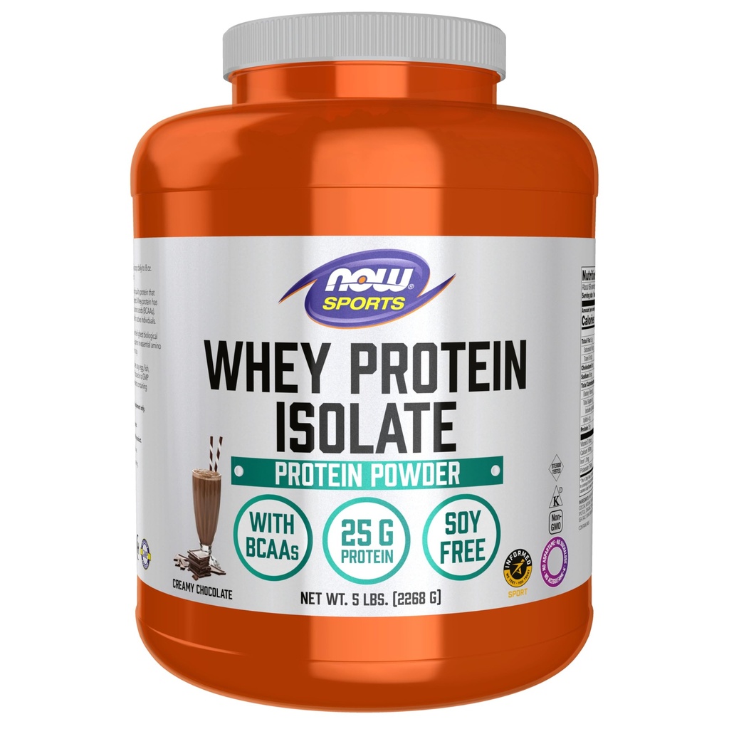 NOW Foods Sports Nutrition, Whey Protein Isolate, 25 G Com BCAAs, Creamy Chocolate Powder, 5-Pound