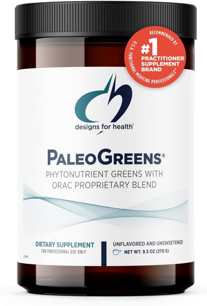 Designs para a saúde PaleoGreens - Mais de 90% Orgânico Super Verde Shake Powder com vegetais, Berries, Enzimas + Antioxidantes - Não-GMO Bebida Mix, Sem sabor + Sem açúcar (30 Servões / 270g)