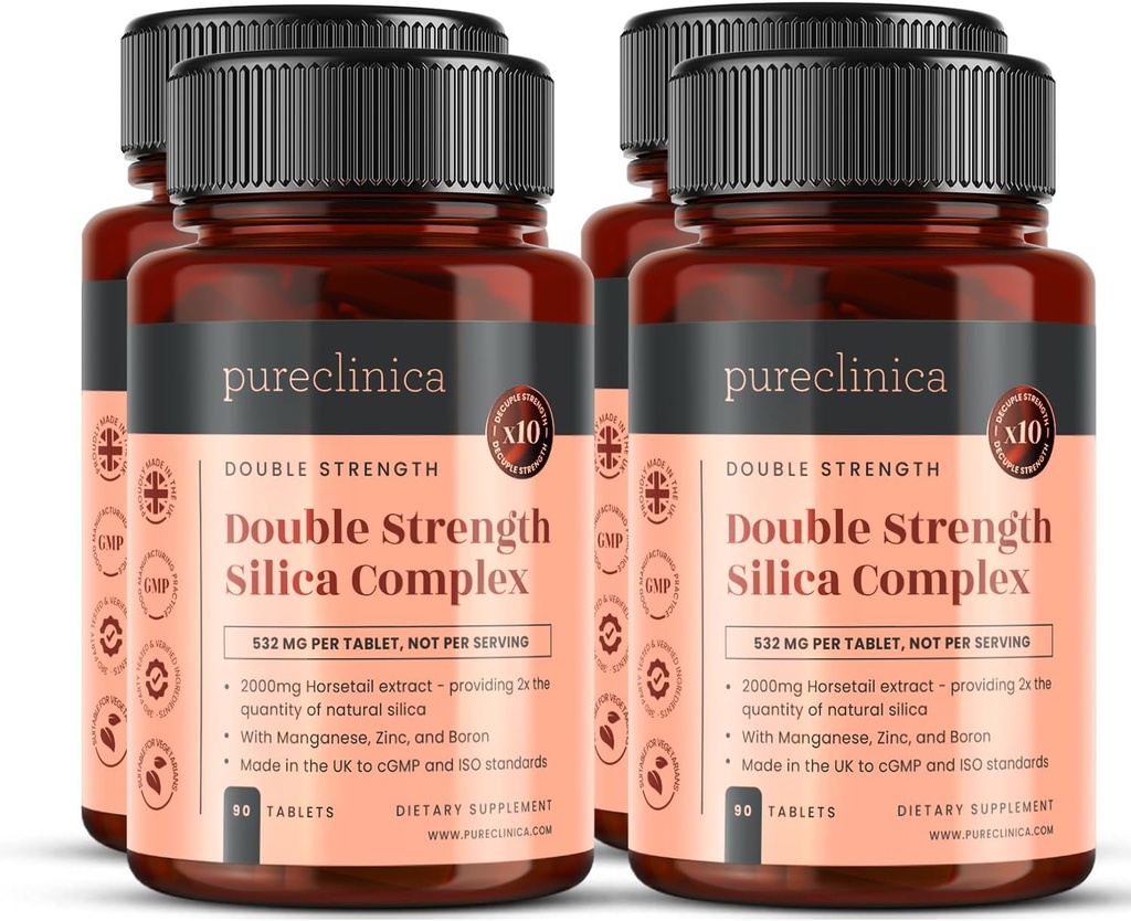 Complexo de Sílica de dupla resistência – 12 meses de fornecimento! (2000mg Horsetail Extract x 360 Comprimidos(4 Garrafas de 90))