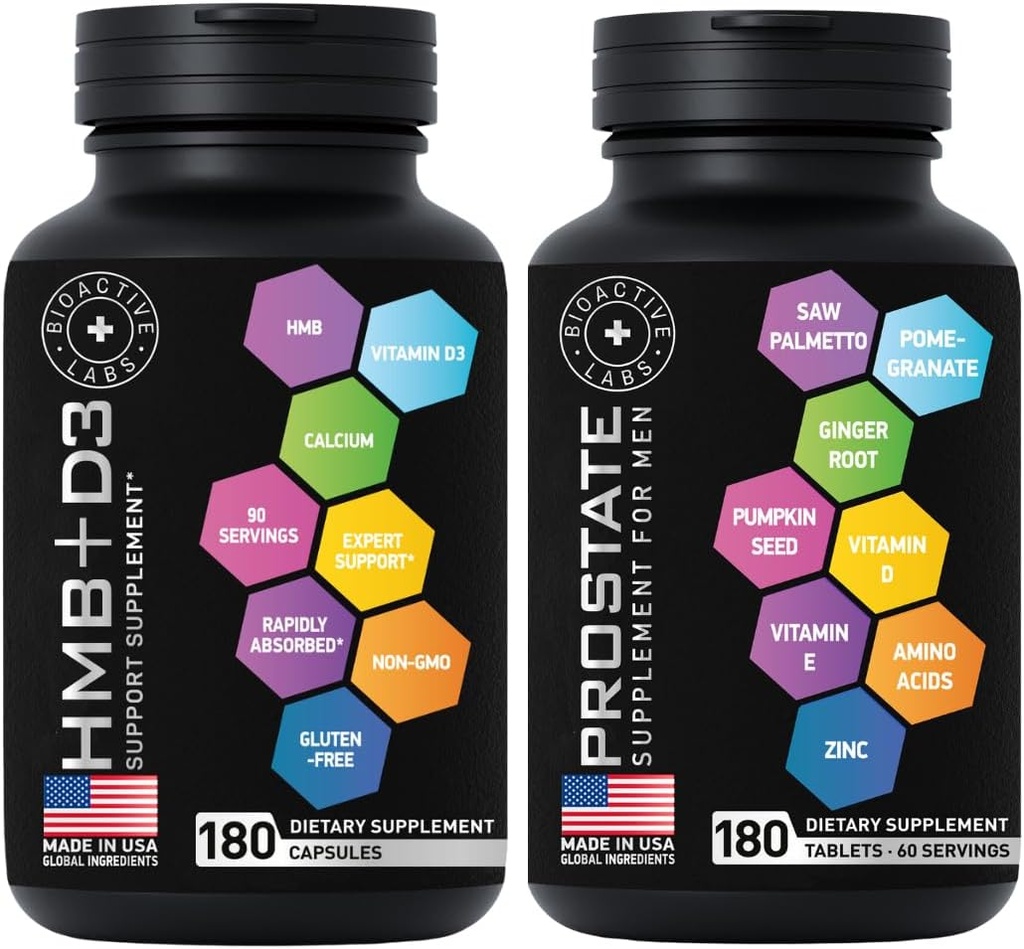 Avançado HMB Plus Vitamina D3 e suplementos de próstata para homens Bundle