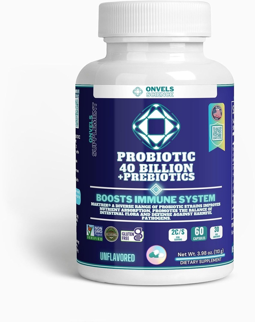 Probiótico 40 Bilhões + Prebióticos MAKTREK® □ Aumentar a função imunitária & Digestive & Gut Health, BOOSTS Imune System - Suporta Obstipação ocasional, Diarréia, Gás & Bloating - para Mulheres & Homens