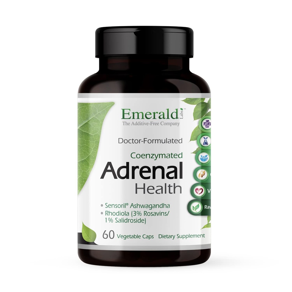 EMERALD LABS Saúde Adrenal - Estresse, Apoio Energético e Dormir Restaurativo com Sensoril Ashwagandha, B Vitaminas, Rhodiola & More* - Sem glúten - 60 Cápsulas Vegetais (fornecimento de 30 dias)