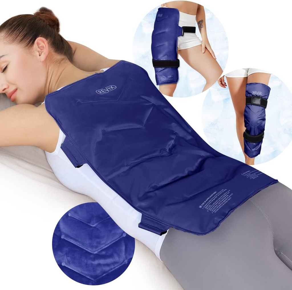 REVIX grande pacote de gelo para trás, 13” x 21” Reusable Gel Cold Pack para cobertura completa de costas, Cold Compress Wrap para ombro, quadril, alívio da perna, ideal para fadiga, dor muscular, e recuperação diária, Marinha
