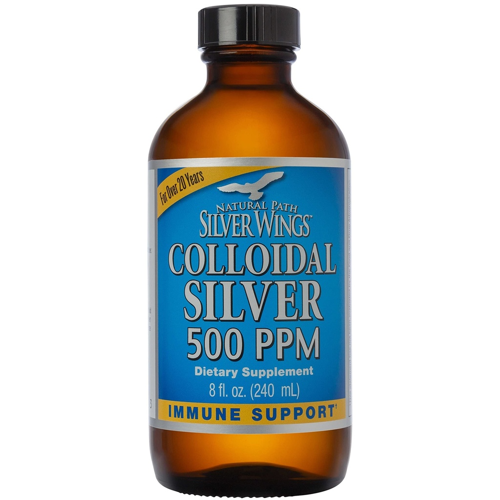Caminho natural Asas de prata Coloidal Silver 500ppm (2.500mcg) Suplemento de suporte imunológico 8 fl. oz.