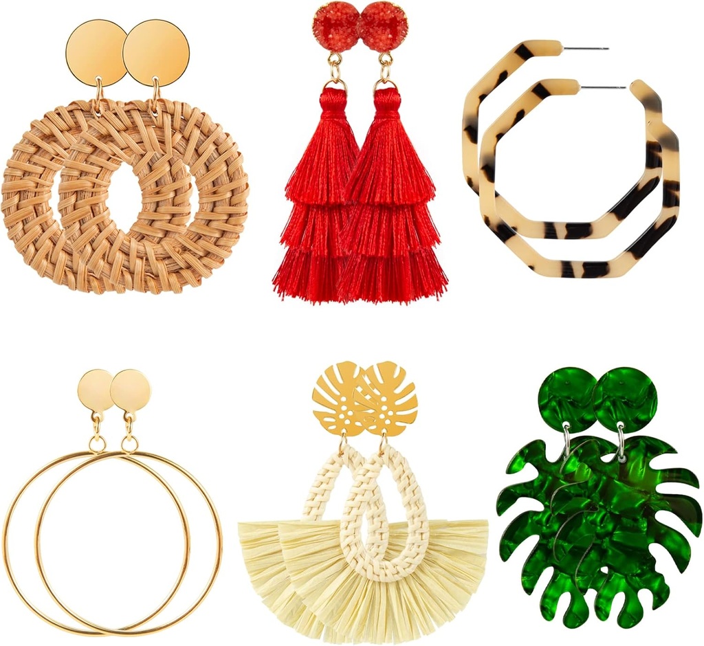 Ponpon 6-18 Pairs Brincos para Mulheres, Brincos de Verão Leve Brincos de palha Moda Declaração Geométrica Hoop Dangle Brincos para Mulheres