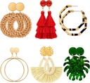 Ponpon 6-18 Pairs Brincos para Mulheres, Brincos de Verão Leve Brincos de palha Moda Declaração Geométrica Hoop Dangle Brincos para Mulheres