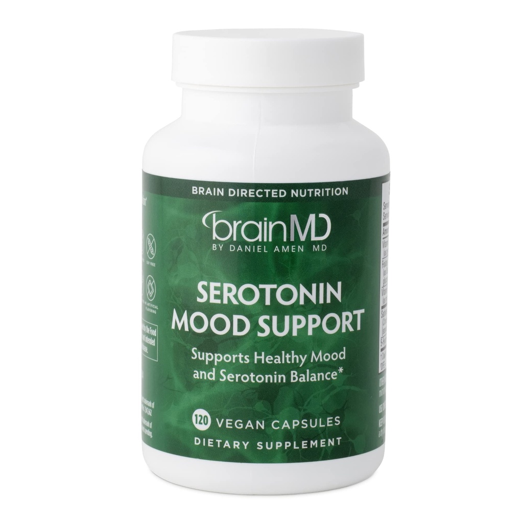 BrainMD Dr Amen Serotonin Suporte ao humor - 120 Cápsulas - Suporta Equilíbrio de Serotonina Saudável - Sem Glúten - 30 Servões