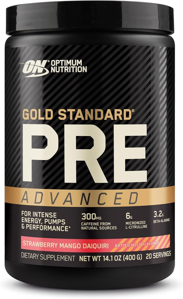 Optimum Nutrition Gold Standard Pre Treino Avançado, com Creatina, Beta-Alanine, Micronizado L-Citrulina e Cafeína para Energia, Keto Friendly, Strawberry Mango Daiquiri, 20 Servings