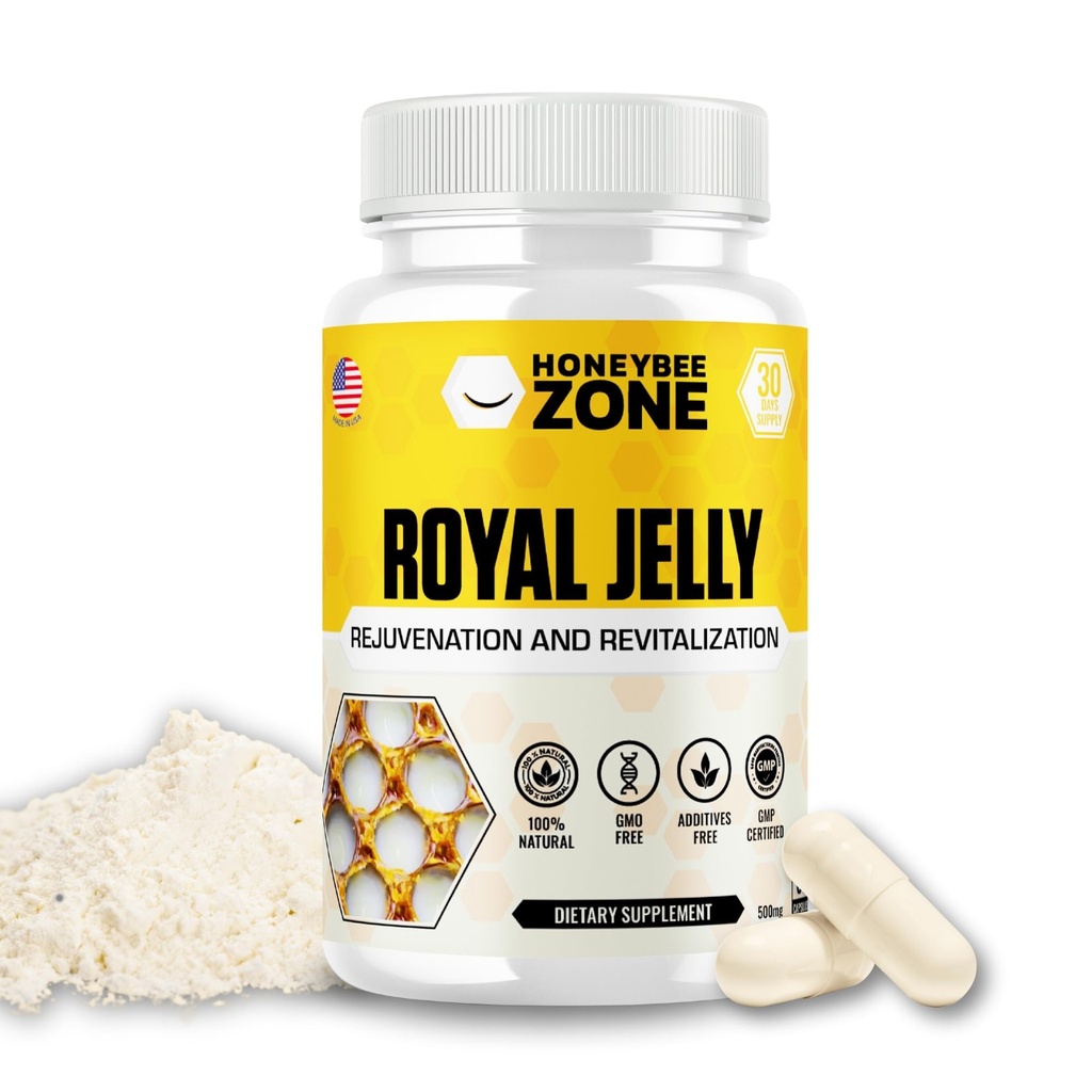 Cápsulas Royal Jelly – 500 mg Energia, Brilhando Pele e Brain Booster Supplement □ Não-GMO, Gluten-Free, 60 Easy-to-Swallow Veggie Cápsulas