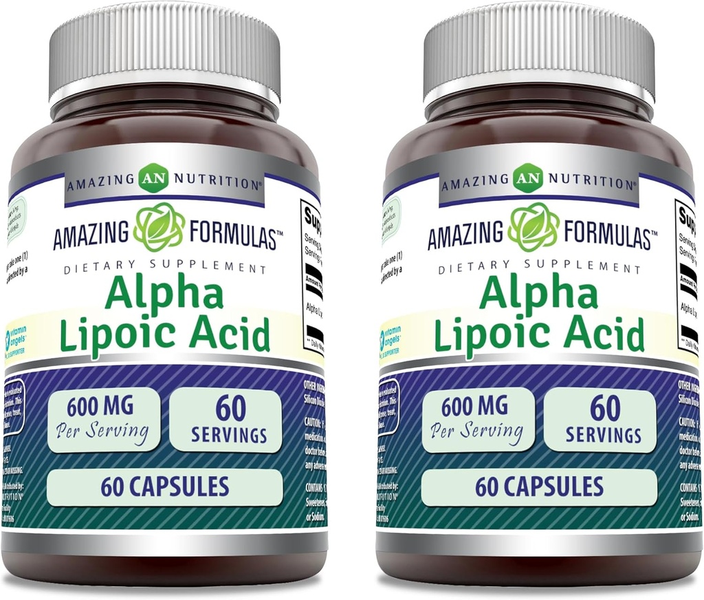 Fórmulas surpreendentes Ácido Alfa Lipóico 600 Mg por suplemento de serviço Cápsulas Não-GMO Gluten Free .