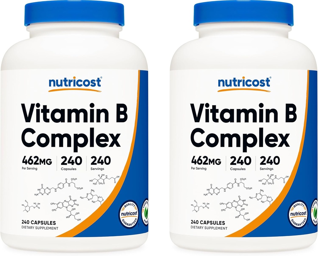 Nutricost Complexo de Vitamina B de alta potência 462mg, 240 Cápsulas (2 Garrafas) - com Vitamina C