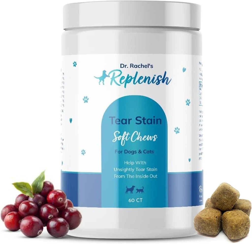 Mastigar Tear Stain para cães e gatos - Dr. Rachel's Tear Stain Remover para cães - Dog Eye Tear Stain Remover - Tear Stain Suplemento para cães - Natural Tear Stain Soft Chews - 60 Conde
