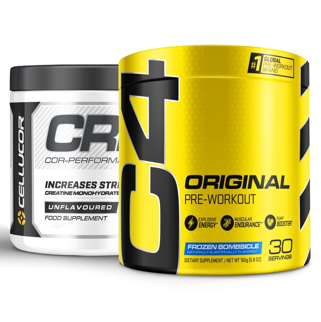 Cellucor Pre Treino & Creatine Bundle, C4 Original Pre Treino Pó, Frozen Bombsicle, 30 Servings + Cor desempenho Creatine Powder, 72 Servings
