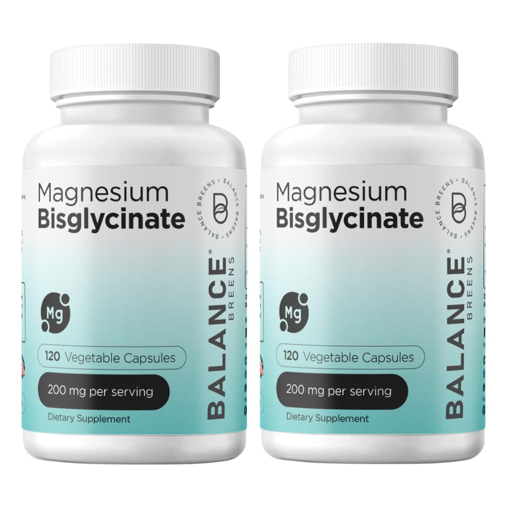 Bisglicinato de magnésio 200mg - Suplemento de Magnésio Quelado de Alta Absorção - Gentil no Estômago, Sem Glúten, Suporta o Sono, Cães Músculos e Humidade Positiva - 120 Cápsulas (Pack of 2)