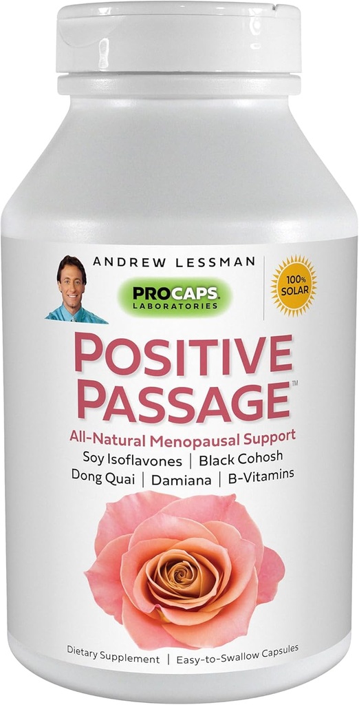 ANDREW LESSMAN Passagem Positiva 60 Cápsulas - Suporte Natural Menopausal e Equilíbrio para Níveis de Hormônios Femininos. com Soja Isoflavonas, Preto Cohosh, Dong Quai, Damiana. Sem aditivos