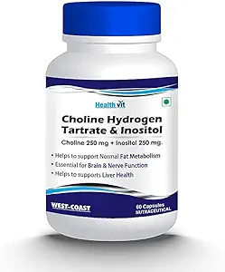 Metabolismo de energia, Saúde do fígado, Essencial para a função do cérebro e nervos - Não-GMO, Vegan, Sem glúten, Leite Livre