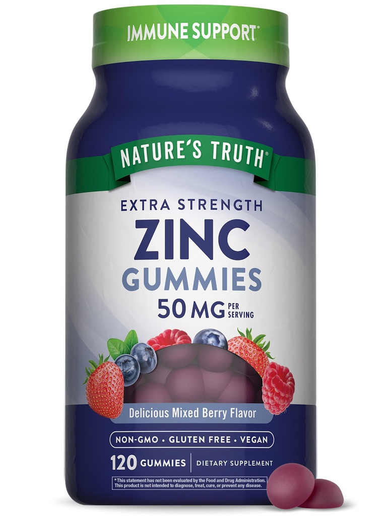 Nature's Truth Zinc Gummies for Adults (Cinza de Zinco para Adultos) 50mg (Ciência de 120) Vegan, Non-GMO & Gluten Free Supplement (Cinza de Cereja Misturada)