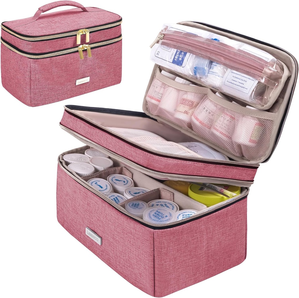 Organizador de garrafa de saco de armazenamento de medicamento com pequeno recipiente portátil de viagem Organizador de garrafa de medicação para emergência Home First Aid Box Kit (Vermelho)
