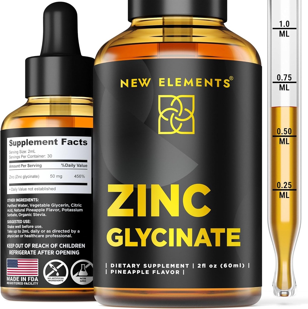 Zinco Suplementos 50mg Suplemento Zinco Líquido Drops Zinco Glycinate para Adultos Suportes Saúde Imunitária