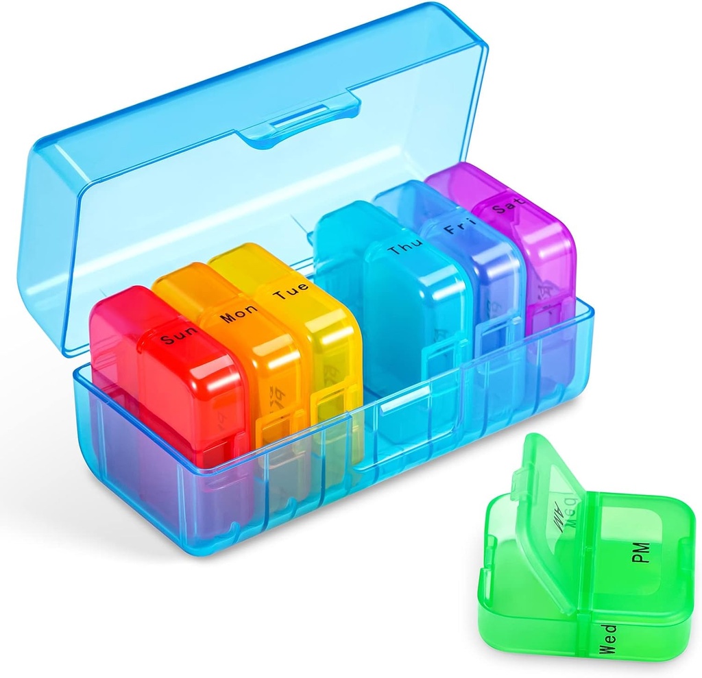 Zoksi Weekly Pill Organizer 2 vezes por dia, Blue 7 dias da manhã Pm Pill Box, Daily Am Pm Pill Organizer 7 dias, Caixa de pílulas de vitamina portátil, Caixa de pílulas semanais para óleos de peixe, Vitamina, Suplemento