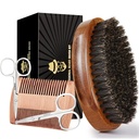 Escova de barba de Sosoon para homens, escova de barba de javali 100% pura, conjunto de enrugamento de barba incluindo pente de barba, tesouras de bigode 2 pcs, e bolsa de viagem