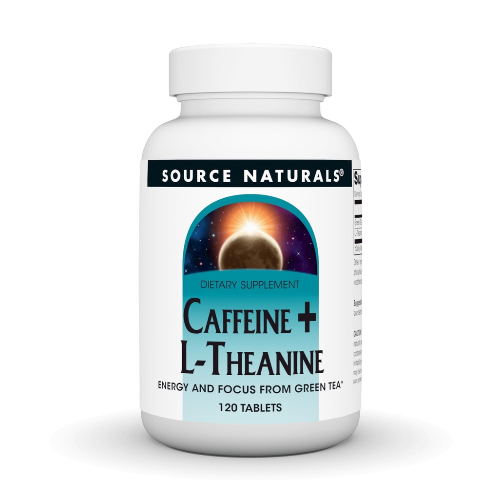 Fonte Naturals Cafeína + L-Teanina, Energia e Foco Suporte de Chá Verde* - 120 Comprimidos