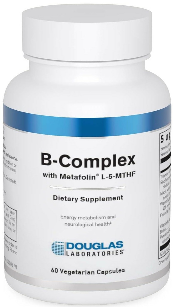 Douglas Laboratories B-Complexo com Metafolina - Suplemento Vitamina B abrangente - Apoio à Saúde Energética e Cérebro* - Com Folato, Biotina e Thiamina - Não-GMO - 60 Cápsulas Vegetarianas