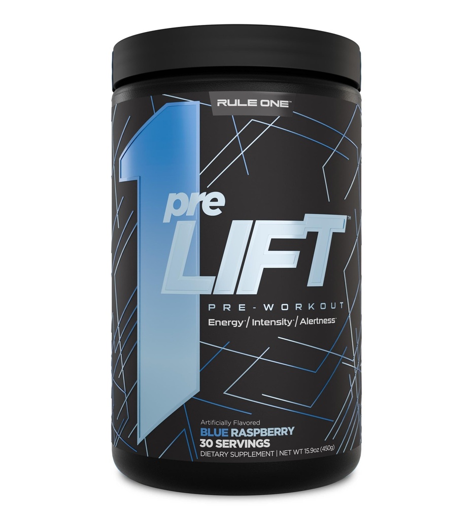 Regra 1 preLIFT Pré-treino, 6g Citrulina, 3,2g Beta Alanine, 3 Fontes de Cafeína + 20 Outros para Energia, Alerta, & Endurance (30 Servings, Blue Raspberry)