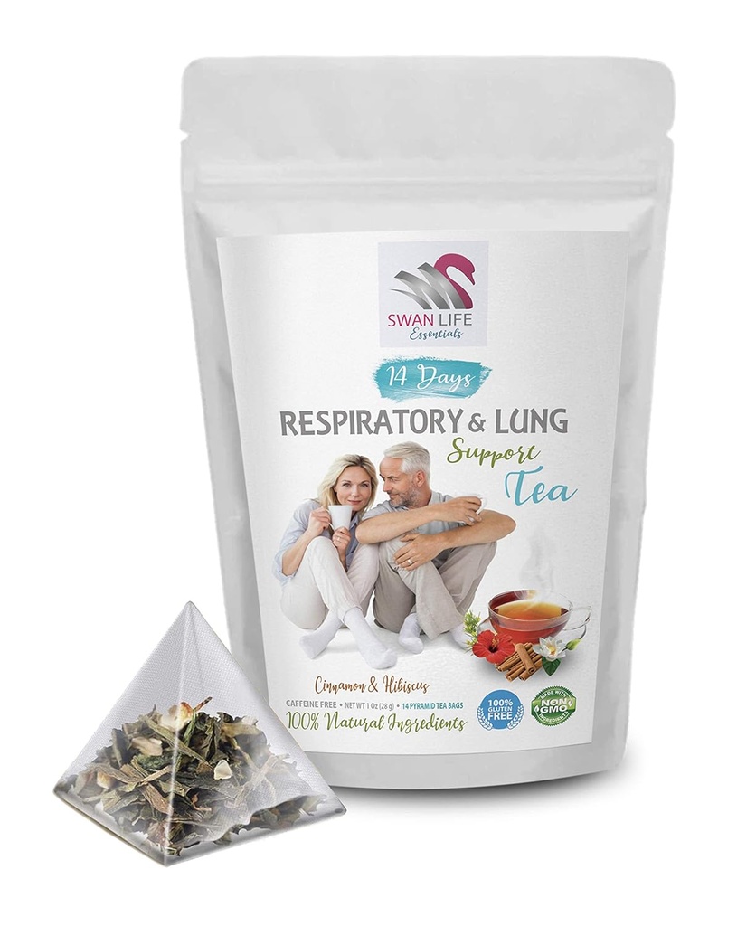 vitaminas respiratórias - RESPIRATORY E LUNG APOIO TEA 14 Dias com canela, hibisco, raiz de Marshmallow, Astragalus, hortelã, folha de chá de eucalipto 1 Pacote 14 Sacos de chá