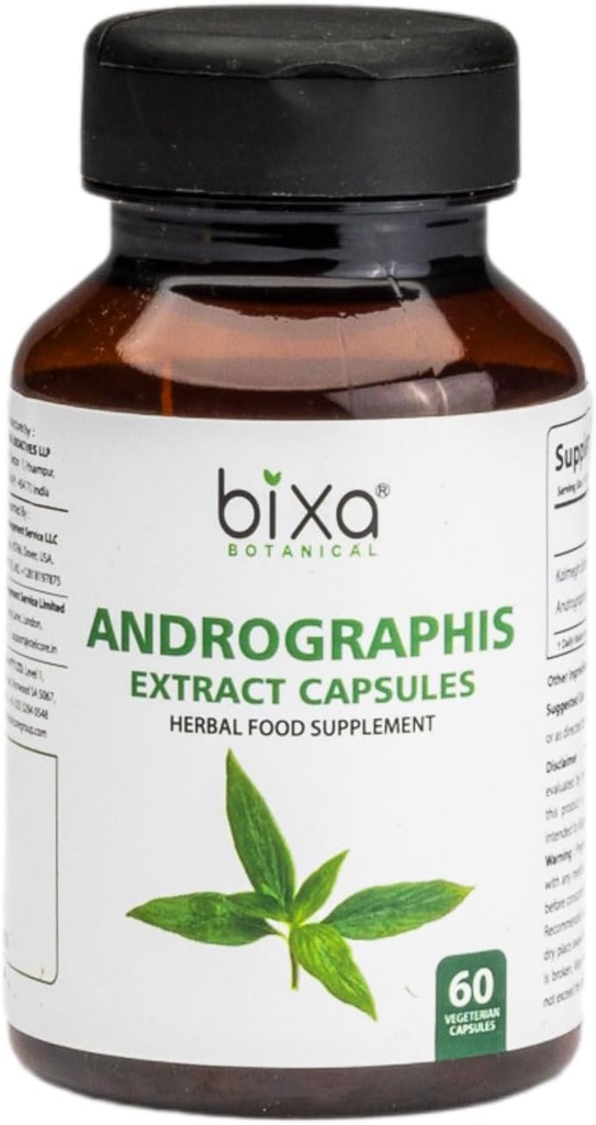 bixa BOTÂNICA Ayurvedic Natural Herbal Supplement Andrographis (Kalmegh) Extract 20% Andrographolide (Tónico do Fígado Natural) para Imunidade Saudável (450mg) Cápsulas Veg 60 Count (Pack of 1)
