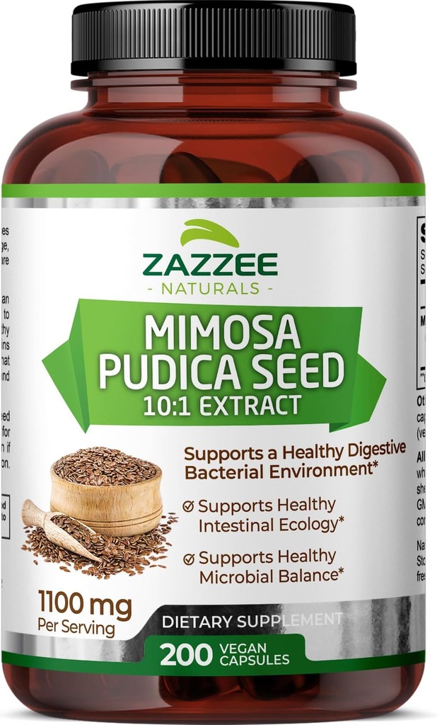 Zazzee Mimosa Pudica Semente 10:1 Extrato, 200 Cápsulas Vegan, 1100 mg, 3+ Mês de Fornecimento, Potente 10:1 Extrato, Não-GMO e All-Natural